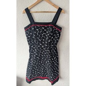 Madison Leigh Black White Circle Dot Fit Flare Dress Red Trim‎ Size 12
